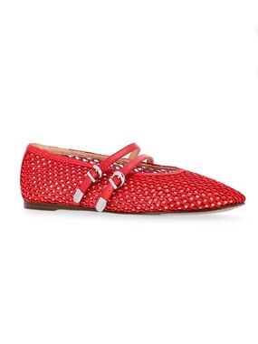 Women's Red Woven Pointed Mary Jane Flats